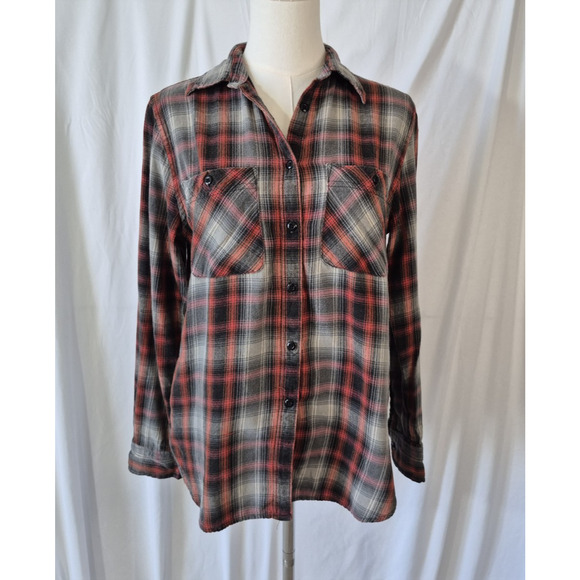 Denim & Supply Womens Ralph Lauren Red Gray Plaid Utility Button Up Shirt Medium - Picture 1 of 6